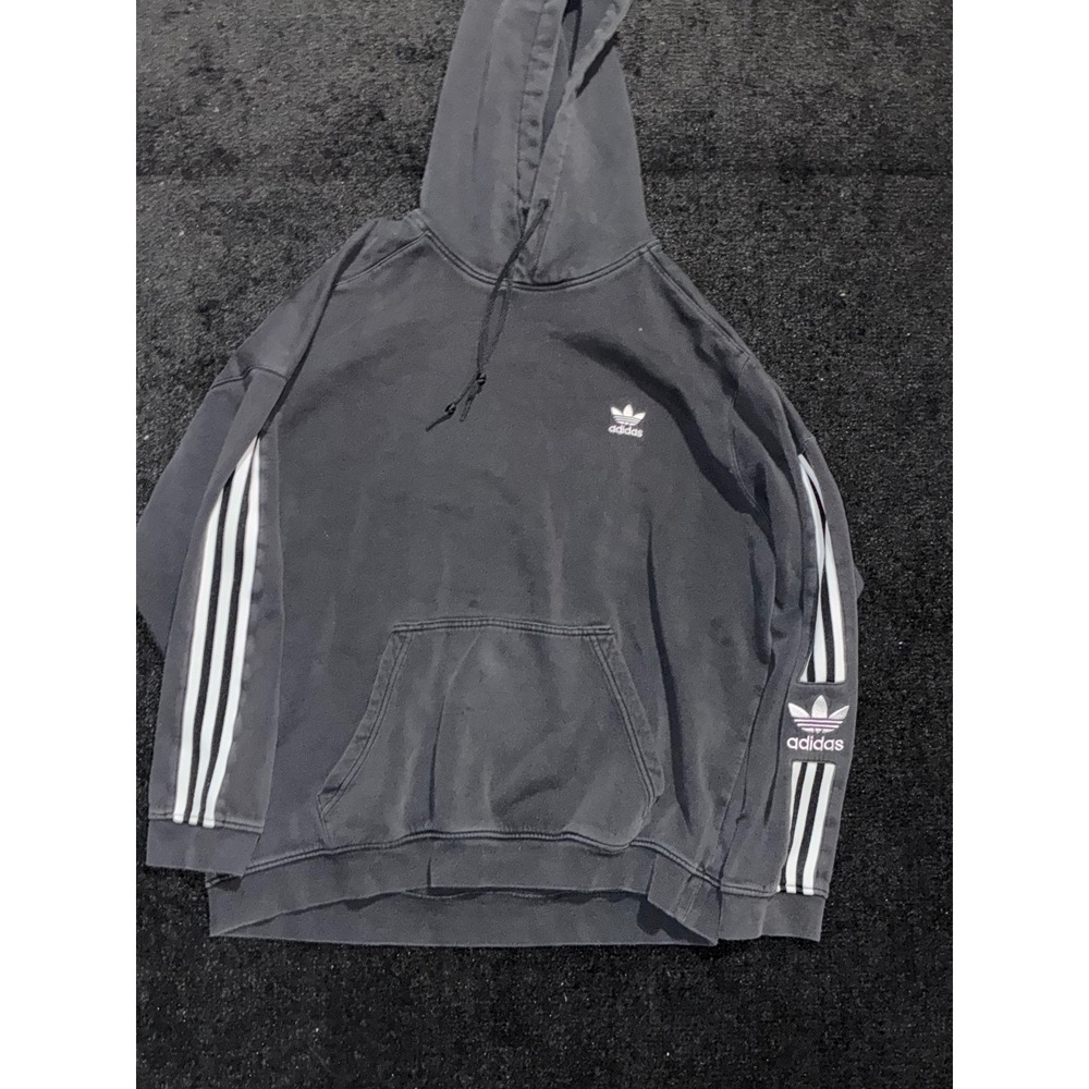 Adidas Originals Mens Trefoil 3 Stripe Faded Black Hoodie Sweatshirt Large
